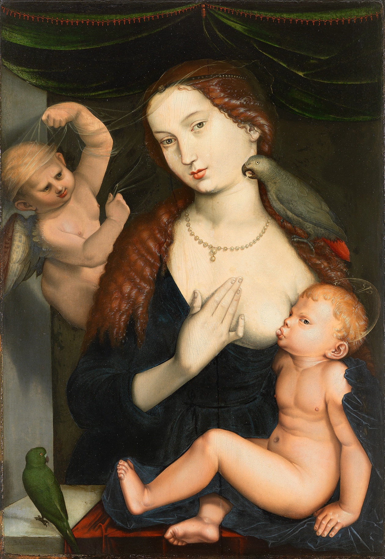 Maria mit Kind und Papageien