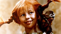 Inger Nilsson als Pippi Langstrumpf  mit dem Affen "Herr Nilsson".