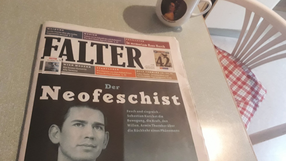 Der "Falter" (Nr 42/17) bildet Sebastian Kurz auf der Titelseite als "Neofeschist" ab.